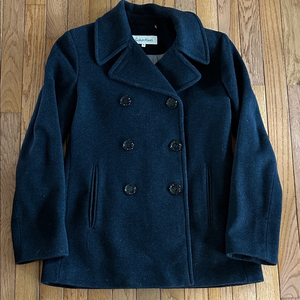 Calvin Klein Dark Gray Double-Breasted Wool Peacoat